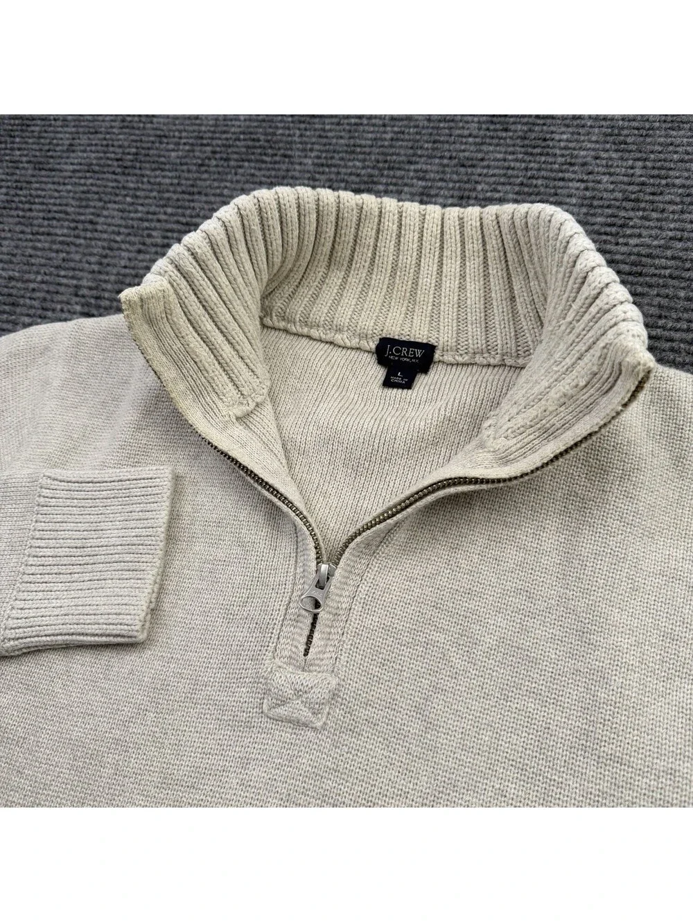 J Crew Knit Cotton Quarter Zip Pullover Sweatshirt Men’s Size Large Beige